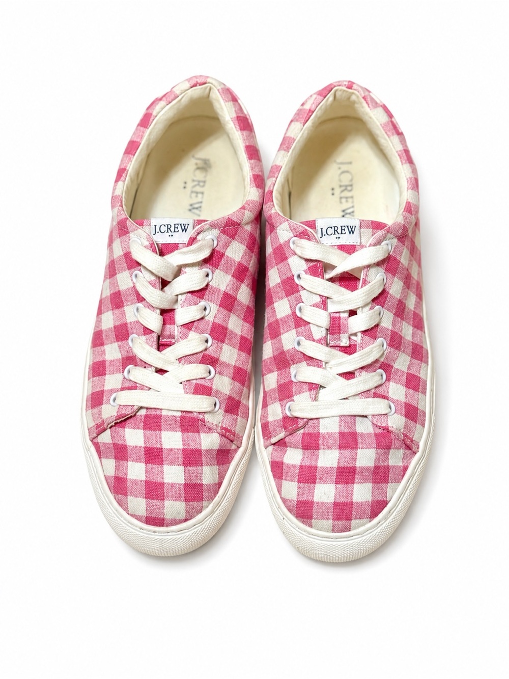 J.Crew Pink and White Gingham Lace-Up Sneakers - Size 7.5